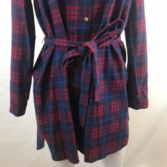 2/$40 Navy Red Plaid Flannel Tunic Top Dress - Picture 5 of 7